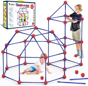 V-Opitos Fort Building Kits for Kids, 140 PCS STEM Construction Toys, Christmas, Birthday Gifts for 4, 5, 6, 7, 8, 9, 10, 11, 12 Years Old Boys & Girls, Indoor & Outdoor Play Tent Activity