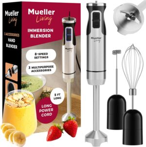 Mueller Immersion Blender Handheld – 8 Speed Stainless Steel Electric Hand Blender, 3 in 1 Emulsion Blender Handheld with Turbo Mode, Stick Blender Emulsifier for Kitchen for Soup, Smoothie, Puree
