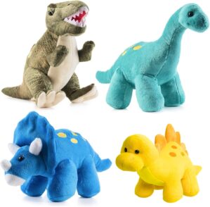 PREXTEX Plush Dinosaur Stuffed Animal, 4pk, 10 inches Cute Dinosaur Plush Toys for Boys and Girls Ages 3+, Stuffed Dinosaurs for Boys, Soft Dino Plush Stuffed Animals Dinosaur Party Favors