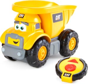 CAT Construction Toys, Junior Crew Lil’ Movers Remote Control Truck, RC Car + Dump Truck, Working Headlights, with Child Friendly Controller