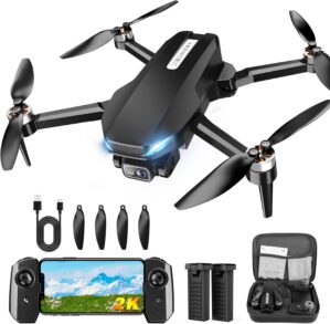 Drone with Camera, 2K FPV Drone with Brushless Motor, Altitude Hold, Gesture Selfie, One Key Take Off/Landing, 3D Flips, Waypoint Fly, 2 Batteries, Foldable Mini Drones for Kids and Beginners