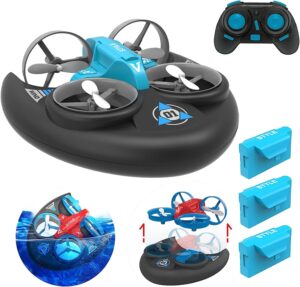 3 In 1 Sea Land and Air 360° Rolling Waterproof RC Drone,AIROKA Four Axis Aircraft High Speed Drift Cars RC Foam Boat Toys,For Beginners and gift to Boys or Girls(bule)