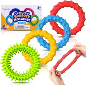Sensory Fidget Toys for Kids Adults – 4 Pack Stretchy Fidget Bracelet | Texture & Calming Autism Sensory Toys for Special Needs Autistic Children | Calm Down Toy for Toddler Girls Boys