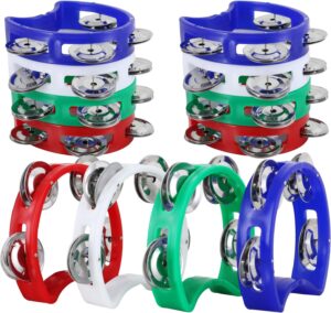 EASTROCK 12 PCS Plastic Percussion Tambourine with 4 Bells Tambourine Musical Rhythm Instrument Hand Percussion Tambourine Colored Noise Makers Tambourine for Kids a Good Gift for Children
