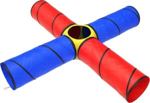 Hey! Play! Kids Play Tunnel- 4-Way Pop Up Crawl Through Tent, Indoor/Outdoor Fun for Kids, Dogs, Toddlers & Children, Foldable & Portable Playhouse, Multicolor