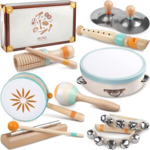 Baby Musical Instruments – Montessori Musical Toys for Toddlers 1-3, Wooden Percussion Instruments Set, Neutral Colors Modern Boho Music Toys for 1 Year Old, Kids Preschool Educational Birthday Gifts