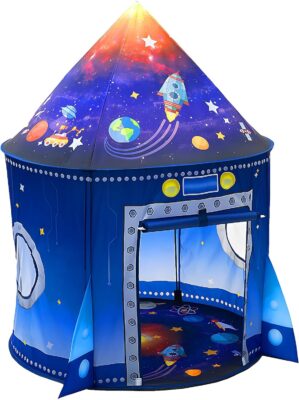 Rocket Ship Play Tent for Kids, Astronaut Spaceship Space Themed Pretend Playhouse Indoor Outdoor Games Party Children Pop Up Foldable Tent Birthday Toy for Boys Girls Toddler Baby