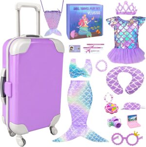 18 inch Girl Doll Accessories Case Luggage Travel Play Set with Doll Clothes Camera Travel Pillow Bag Dress Glasses Doll Stuff Fit 18 inch Doll Christmas Birthday Gift