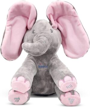 Dimple Peek A Boo Elephant Toy, Interactive Singing Stuffed Elephant Plush with Moving Ears, Musical Stuffed Animal for Babies and Toddlers, Adorable Elephant Baby Toy