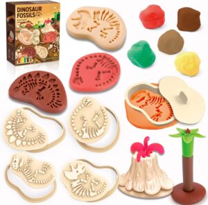 Color Dough Sets for Kids Ages 4-8, Dinosaur Toys Color Dough Tool Sets for Boy Girls, Volcano Fossils Tools Color Dough Accessories Toys for Kid Age 5-7 Years 13 Piece