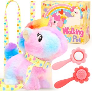 Tagitary Plush Toy Unicorn Stuffed Toys for Kids with Sounds,Walking,Tail Wagging and Head Nodding,Interactive Unicorn Toy for Kids with Leash,Christmas Birthday Gift for Toddlers Kids
