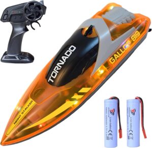 RC Boat with LED Lights – 15 MPH Remote Control Boat for Pools and Lakes 2.4Ghz Boat for Adults & Kid, with 2pcs Boat Batteries