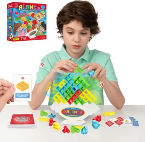 iYuePeng 32 Pcs Tetra Balance Tower Stacking Games Team Building Blocks Board Game for Kids & Adult, Drop The Pile of Tower STEM Toys for 2 Players, Family, Parties, Travel
