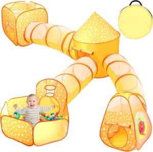 AROIC 7pcs Kids Play Tent with Big Ball Pit, Crawl Tunnel, Cube, Princess Play Tents for Toddlers, Foldable Pop Up Tents with Carry Bag, Indoor & Outdoor Use, Gift for Boys and Girls