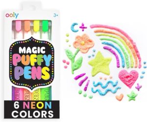 Ooly Magic Puffy Pens, Puffy Popcorn Drawing Pens Set of 6 Neon Colors with 3D Ink, Add Heat & Watch Art Grow! Creative Markers for Kids & Toddlers, Fun Art Supplies for Drawing & Coloring