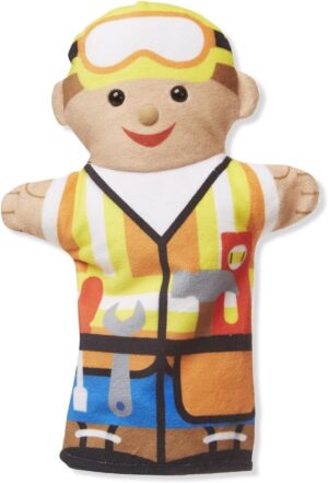 Melissa & Doug Jolly Helpers Hand Puppets (Set of 4) – Construction Worker, Doctor, Police Officer, and Firefighter – Role Play Hand Puppets, Soft Hand Puppets For Toddlers Ages 2+