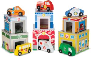 Melissa & Doug Nesting and Sorting Blocks – 6 Buildings, 6 Wooden Vehicles – FSC Certified