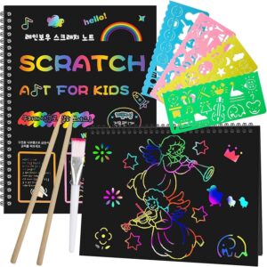 Smasiagon Scratch Paper Art Set for Kids: 2 Pack Scratch Off Art Notebook Crafts Christmas Gifts for Kids Ages 3-12 Girls Boys Birthday Thanksgiving Easter Valentine’s Party Favor Games DIY Activity