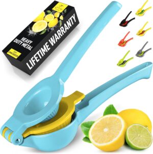 Zulay Metal 2-In-1 Lemon Squeezer Manual – Sturdy, Max Extraction Hand Juicer Lemon Squeezer Gets Every Last Drop – Easy to Clean Manual Citrus Juicer – Easy-to-Use Lemon Juicer Squeezer – Blue/Yellow