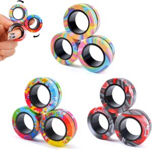 9Pcs Magnetic Rings Fidget Toy Set, ADHD Anxiety Magnetic Fidget Toys Adults Fidget Spinner Rings for Relief, Gifts for 8+ Year Old Teen Boy Girl