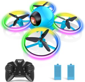 Dwi Dowellin Mini Drone for Kids, 4.9 Inch Small Flying Toys Drones with LED Light One Key Take Off Spin Flips RC Mini Drones Nano Quadcopter Long Flight Time Drones for Beginners and Adults, Blue