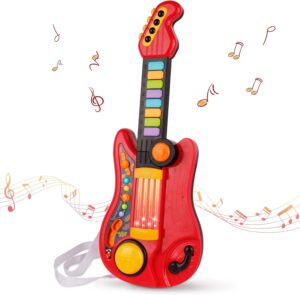 Kids Guitar 2 In 1 Musical Instruments for Kids Piano Toddler Toy Guitar with Strap Electric Guitar for Kids Music Toys for 3 4 5 Year Old Boys Girls Gifts (Red)