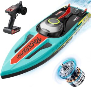 Brushless RC Boat 40+MPH, Remote Control Boat for Adults Kids Enthusiasts, 19″ Large Fast Racing Boat for Salt Water, Lake, River, Fishing with Self-Righting, LED Light, Low Battery Alarm
