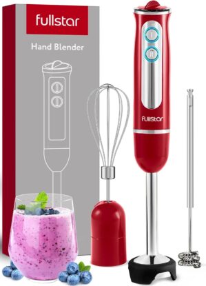 Immersion Blender Set, Hand Blender Electric, Immersion Blender Handheld, 9-Speed, 500W Handheld Blender – Hand Blenders Immersion, Hand Mixer Electric Blenders, Smoothie Blender (3-in-1, Red)