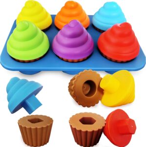 Cupcake Toy Toddler Toy Learning Colors and Shape-Shape Sorting Toys for Toddlers-Geometry Manipulatives Toddler Sensory Toys for Toddlers 1-3 – Toddler Montessori Toys for 18 month old girls boys