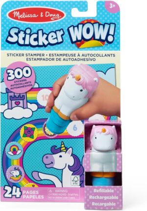 Melissa & Doug Sticker WOW!™ 24-Page Activity Pad and Sticker Stamper, 300 Stickers, Arts and Crafts Fidget Toy Collectible Character – Unicorn – FSC Certified