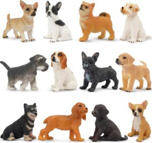 Toymany 12PCS Mini Dog Figurines Toy Set, Realistic Detailed Plastic Puppy Figures Playset, Hand Painted Dogs Animals Toy, Cake Toppers Easter Eggs Christmas Birthday Gift for Kids Toddlers
