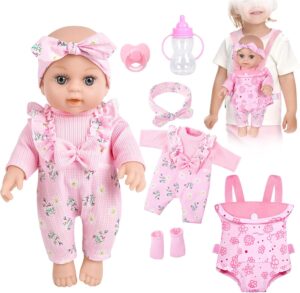 12″ Baby Doll Care Gift Set in Box with Dolls Carrier,Baby Dolls with Accessories Include Clothes Socks Bottle and Pacifier Pretend Play Toddler Toys for Kids Age 3+