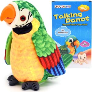 Toddler Toys – Talking Parrot Repeats What You Said, Interactive Toy Electronic Stuffed Animals Plush Pet Doll for Babies Kids Boys Girls Party Birthday