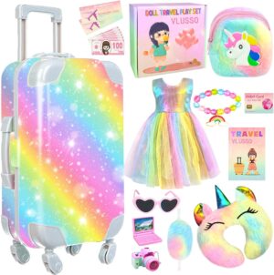 19Pcs 18 inch Girl Doll Accessories Case Luggage Travel Play Set with Doll Clothes Camera Travel Pillow Bag Dress Glasses Doll Stuff Fit 18 inch Doll Christmas Birthday Gift