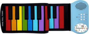 PicassoTiles® PT49 Kid’s 49-Key Flexible Roll-Up Educational Electronic Digital Music Piano Keyboard w/Recording Feature, 8 Different Tones, 6 Educational Demo Songs & Build-in Speaker – Rainbow