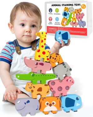 Montessori Toys for 1 2 3 4 Year Old Boys Girls, Toddler Toys Age 2-4, 1 2 3 4 Year Old Girl Boy Birthday Gifts, 10 pack Wooden Animal Blocks Sorting & Stacking Education Toddler Puzzles Toys