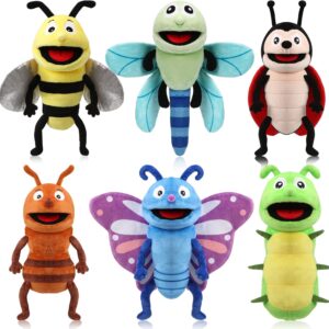 Lenwen 6 Pcs Christmas Hand Puppets for Kids with Working Mouth 10 Inches Plush Animal Hand Puppets Bulk Toddler Animal Plush Toys for Adults Halloween Xmas Birthday Party Favors Gifts(Insect)