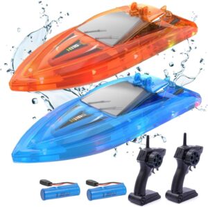H116 2Pack Remote Control Boat for Boys and Girls 4-7,8-12, Mini Remote Control Boat for Pools and Lakes with Whole Body Waterproof,Rechargeable Battery,Low Battery Alarm,2.4GHz,12+KMH