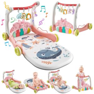 CUTE STONE Baby Play Mat Activity Gym, Baby Gym Playmat with Play Piano, Baby Learning Walker for Girls, Tummy Time Mat for Infant, Activity Center for Babies Newborn