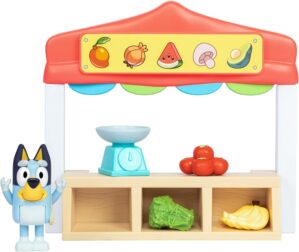 Bluey Mini Playsets Farmers Market Playset | Includes Articulated Figure with Shopping Bag and Accessories | with Dollarbucks