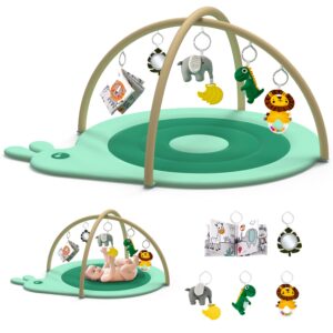 Baby Play Gym Mat, Tummy Time Activity Mat with 5 Detachable Toys, Baby Floor Play Mats for 0-18 Months, Anti-Slip Infant Gym Development Playmats, Baby Essentials Gift for Newborn, Machine Washable