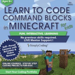 Coding for Kids: Learn to Code Minecraft Command Blocks – Video Game Design Coding – Computer Programming Courses, Ages 9+ (PC, Mac Compatible)