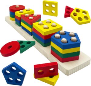 Wooden Sorting & Stacking Toys, Montessori Toys for 3 4 5 Years Old Toddlers, Color Recognition Stacker Shape Sorter Puzzles, Gift for Baby Boys Girls…