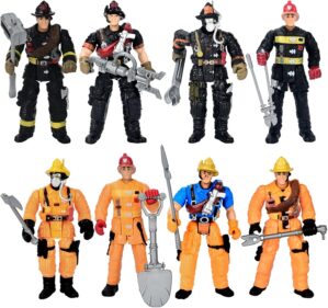 8 Pieces Firefighter Action Figures, Fireman Toys for 3 4 5 6 7+ Year Old Boys, 4-Inch Toy Figure & Playsets with Accessories, Ideal Gifts for Boys Girls Kids, Christmas Stocking Stuffers Party Favor