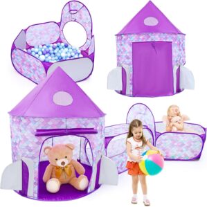 3 in 1 Kids Play Tent with Tunnel and Ball Pit for Toddlers Mermaid Play Tunnel and Baby Ball Pit Pop Up Playhouse Tunnel Toy with Carry Bag for Boys and Girls Indoor Outdoor