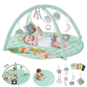 Unicorn Baby Play Gym, Baby Activity Mat with 7 Detachable Toys & 15 Cards, Baby Play Mat for Stage-Based Sensory & Motor Skill Development, Tummy Time Mat for Girls & Boys, Ideal Present, Green