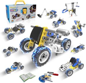 STEM Toys for 5 6 7 8+ Year Old Boy, 10 in 1 Electric Building Toys for Kids Ages 4-8 5-7 6-8, Educational Racing Construction Science Kit for Boys 4-6 4-7, Creative Games Fun Birthday