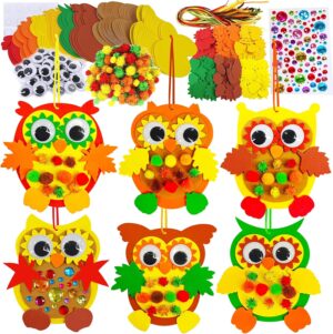 Winlyn 24 Sets Foam Owl Decorations DIY Owl Fall Craft Kit Assorted Foam Owl Shapes with Autumn Leaves Pumpkins Googly Eyes Pom-Poms for Kids Gift Halloween Thanksgiving Holiday Classroom Art Activity