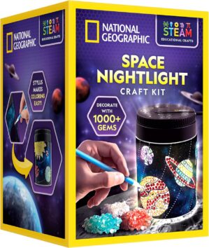 NATIONAL GEOGRAPHIC Diamond Painting Solar System Night Light – Make Your Own Night Light with 1000+ Gems to Decorate, Arts and Crafts Kits for Kids ages 8 9 10 11 12, DIY Space Gift, Planets for Kids