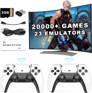 Wireless Retro Game Stick – 2.4G Wireless Controllers HD Output System 23 Emulators 20000+ Games, Plug and Play Video Game Consoles with 64GB TF Card